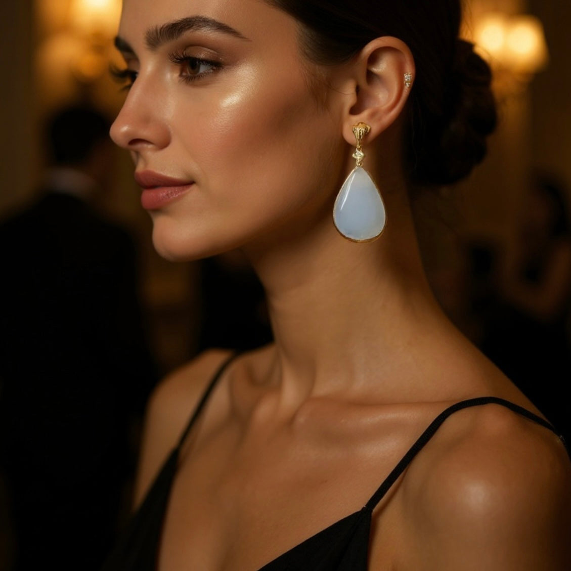 Rozé arany kalcedon fülbevaló gyémánttal