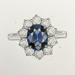 Fehérarany karmazált gyűrű briliánsokkal zafírral