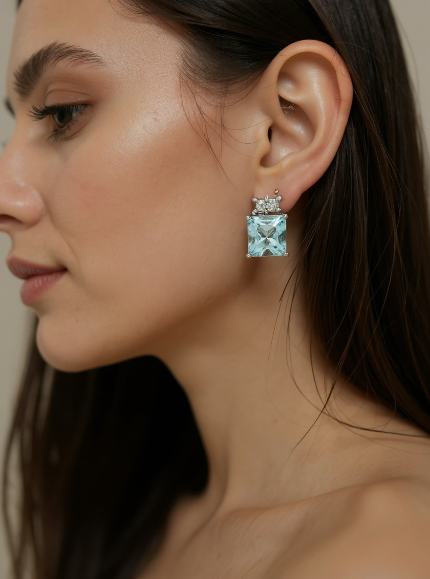 Art deco stílusú fehérarany garnitúra akvamarinnal, gyémántokkal