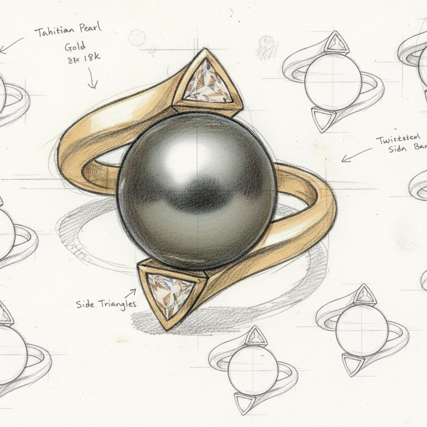 Egyedi arany brilles gyűrű gyönggyel