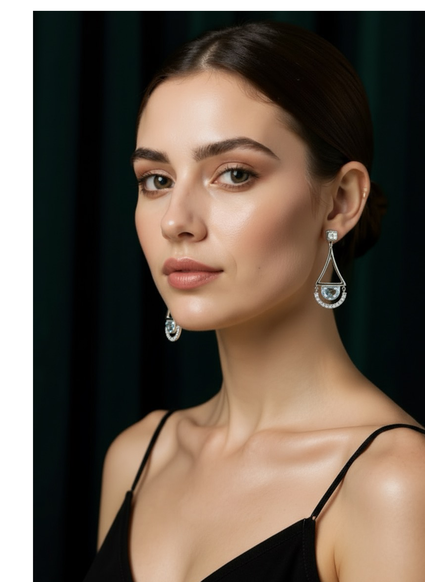 Hosszú fülbevaló akvamarinnal brillekkel