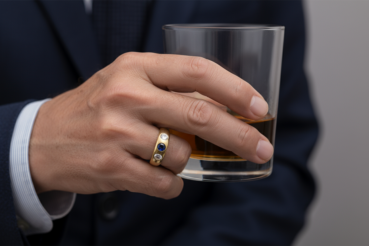 Antik brilliáns, zafír alliance gyűrű