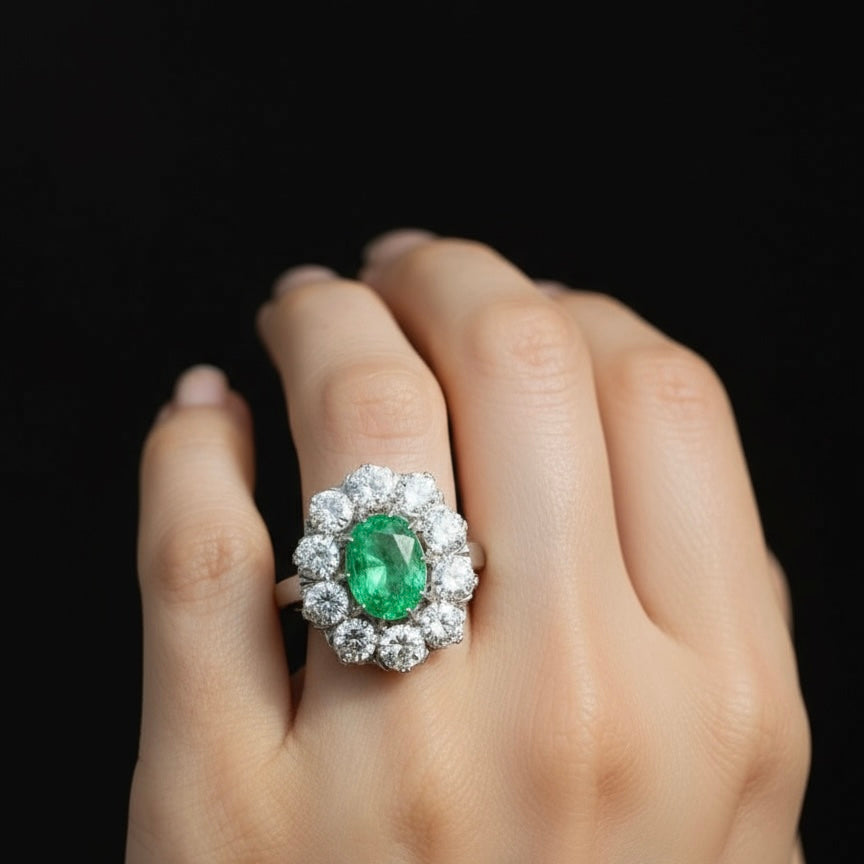 Antik bécsi gyűrű briliánsokkal smaragddal