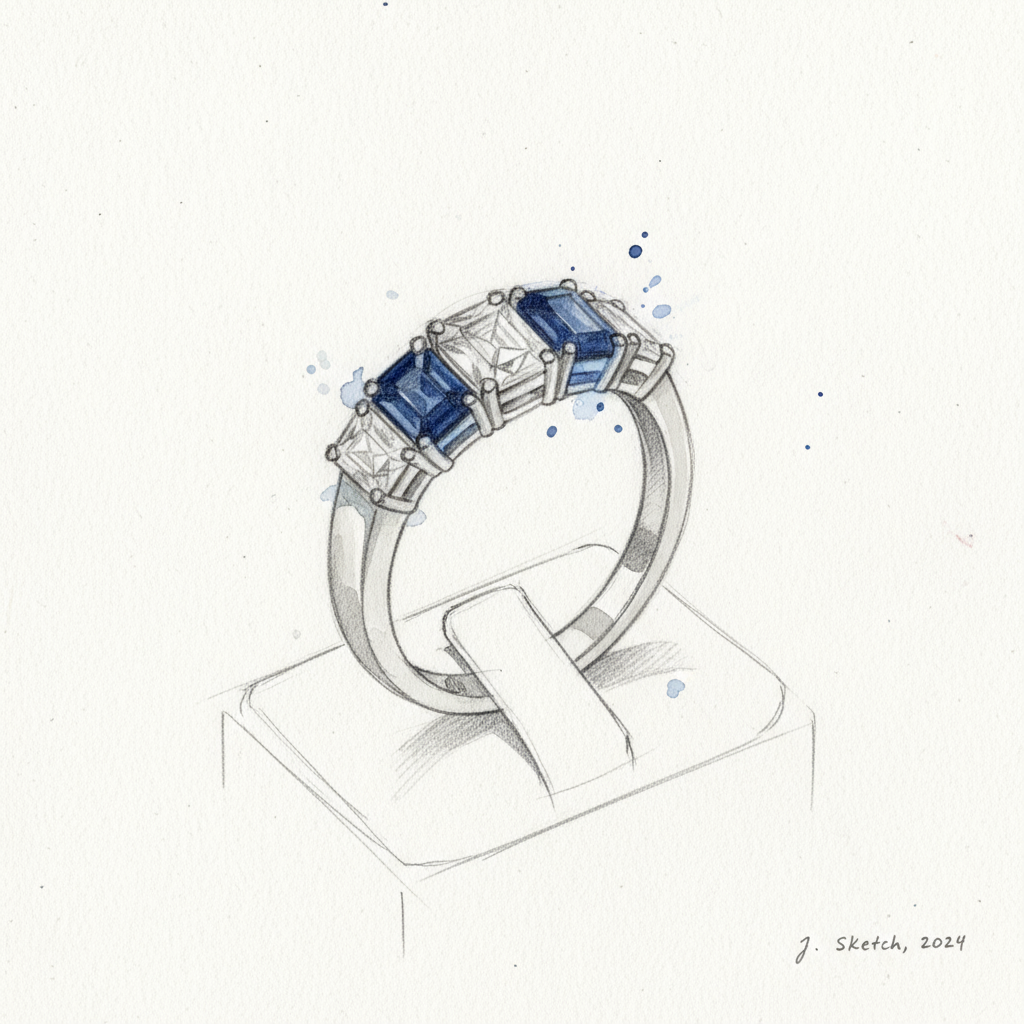 Art deco stílusú gyémánt, zafír gyűrű