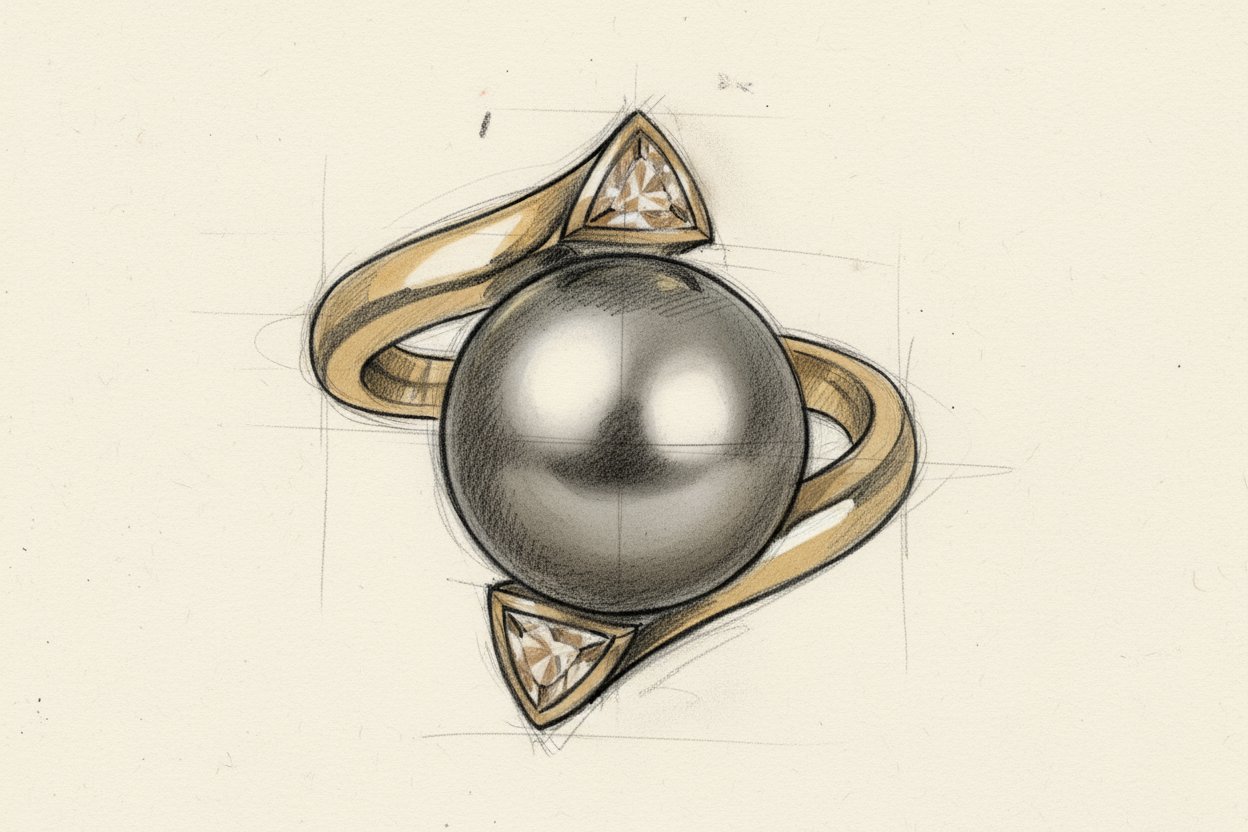 Női gyémánt gyűrű tahiti gyönggyel