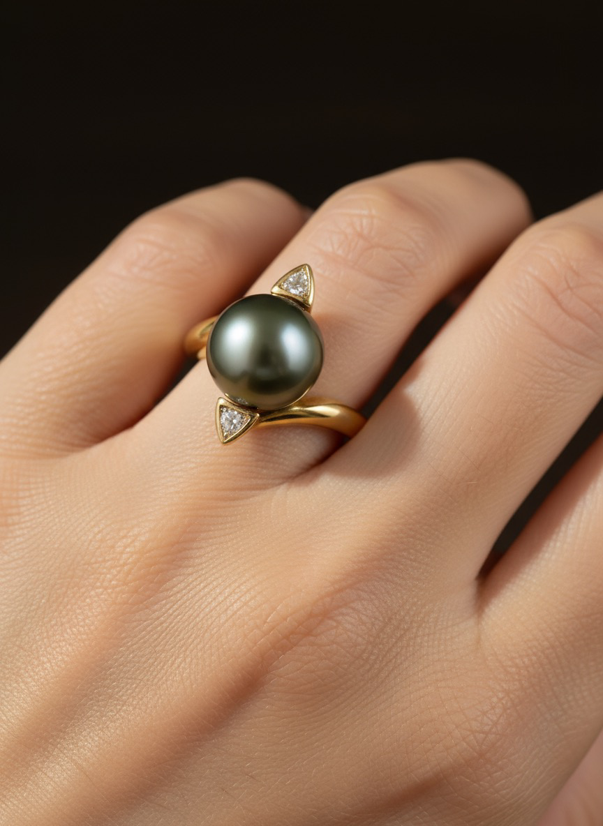 Női gyémánt gyűrű tahiti gyönggyel