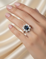 Fehérarany karmazált gyűrű briliánsokkal zafírral