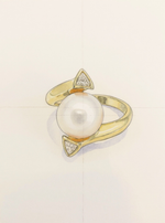 Egyedi arany gyémánt gyűrű édesvizi tenyésztett gyönggyel