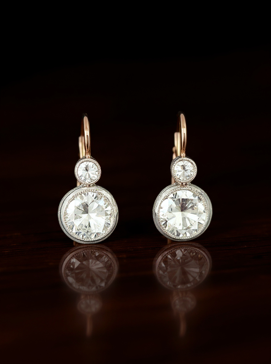 Antik bouton fülbevaló brillekkel 2,6 ct