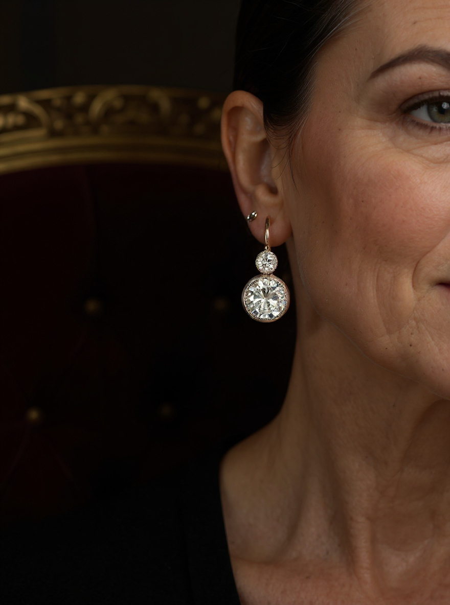 Antik bouton fülbevaló brillekkel 2,6 ct