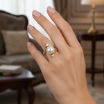 Egyedi arany gyémánt gyűrű édesvizi tenyésztett gyönggyel