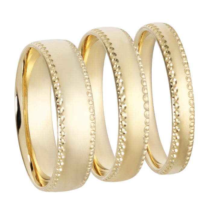 Sárga arany domború mintás szélű karikagyűrű - V-Pearl