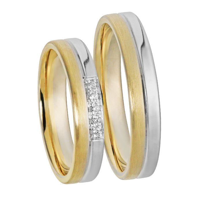Kétszínű arany 5 köves 4 mm széles karikagyűrű pár - V-Pearl