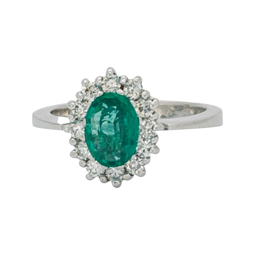 Fehérarany női gyűrű briliánsokkal smaragddal
