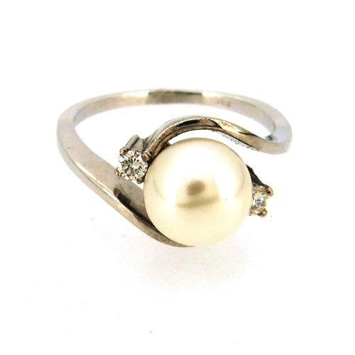 Fehérarany gyöngyös brilles gyűrű - V-Pearl